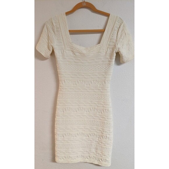 iKiTo Dresses & Skirts - iKiTo Ivory Stretch Bodycon Short Sleeve Square Neck Dress Made In France 40/8